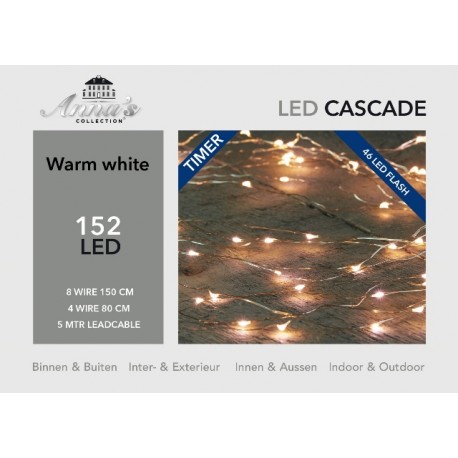 LED VERLICHTING IVY (BINNEN & BUITEN) CASCADE FLASH ZILVERDRAAD 152L/8X150 + 4X80CM LED WARM WIT  IP44 TIMER 8/16U