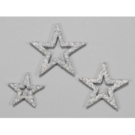 ETOILES OUVERTES GLITTER ARGENT 35X45X55X65MM 24PCS