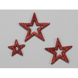 ETOILES OUVERTES GLITTER RED 35X45X55X65MM 24PCS