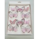 VLINDERS 6ST 8CM + 4ST 5CM MET CLIP LICHT ROZE