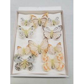 PAPILLONS 6PCS 8CM + 4PCS 5CM AVEC CLIP JAUNE