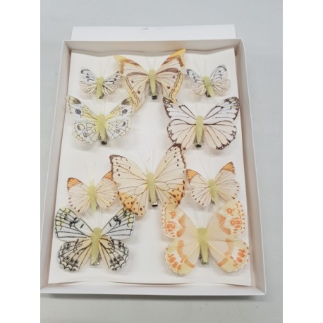 PAPILLONS 6PCS 8CM + 4PCS 5CM AVEC CLIP JAUNE