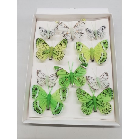 PAPILLONS 6PCS 8CM + 4PCS 5CM AVEC CLIP LIME GREEN