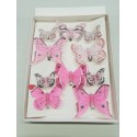 PAPILLONS 6PCS 8CM + 4PCS 5CM AVEC CLIP ROSE