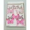 PAPILLONS 6PCS 8CM + 4PCS 5CM AVEC CLIP ROSE