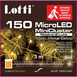 Guirlande à piles indoor fil string 150l/300cm led blanc 3xaa (batteries pas inclus)