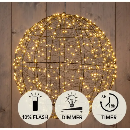 Boule metal d35cm 500led flash ip44 indoor/outdoor trafo timer+dimmer classic warm