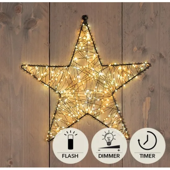 Star metal d36cm 300led flash ip44 indoor/outdoor trafo timer+dimmer classic warm