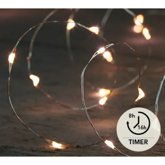 Lighting on batteries (without battery!) indoor/outdoor silver wire 40l/2m led warm white - 10cm cable run transparent + timer