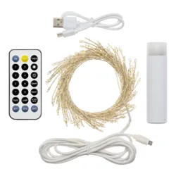 Guirlande indoor/outdoor fil string 600l/600cm led blanc avec powerbank (cable charge pas inclus)
