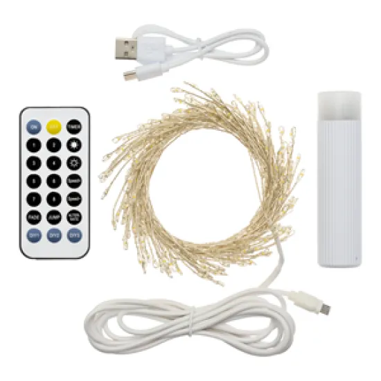 Lighting on batteries indoor/outdoor silver wire string 600l/600cm led warm white with powerbank (charge cable not included)