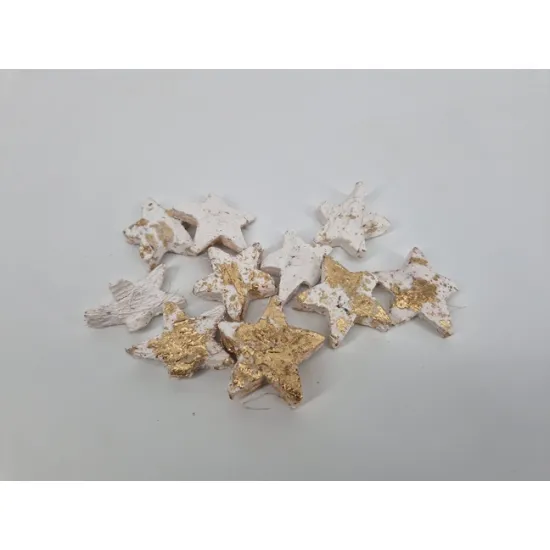 Coconut stars 5cm white with touch of gold 10pcs