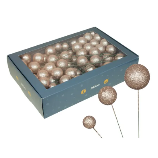 Christmas spheres 20/30/40mm champagne glitter on wire 100pcs