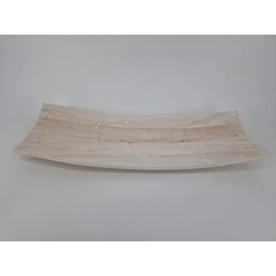 Schaal hout gebogen white wash 63x25x9cm