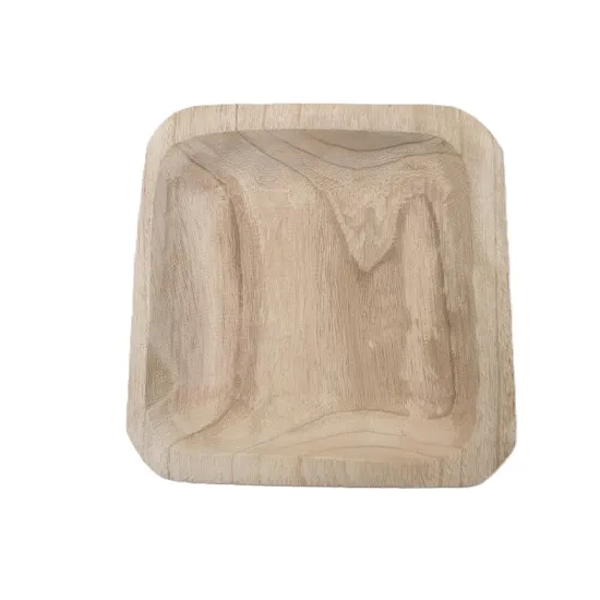 Plate square 30x30x5cm paulownia natural