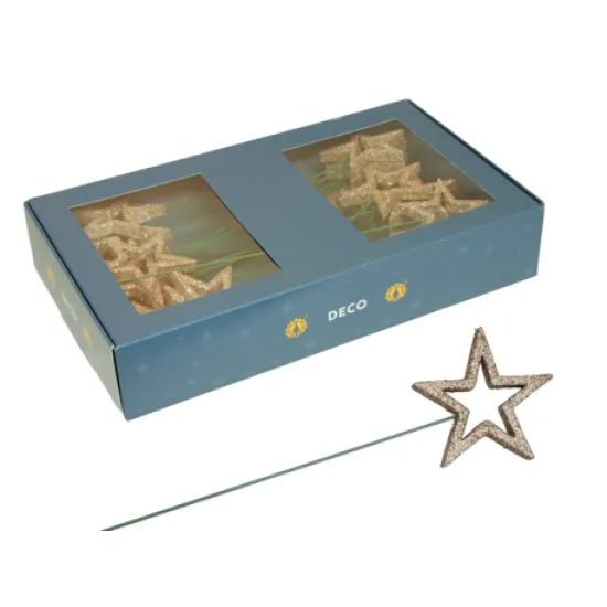 Stars on wire 6cm open champagne 30pcs