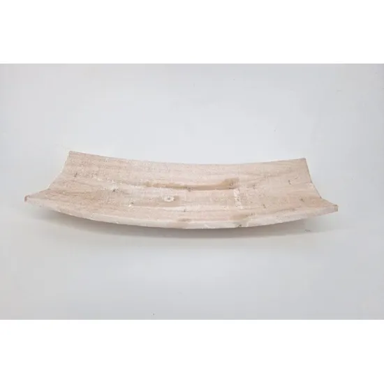 Wooden bowl curved white wash 43x19x7cm