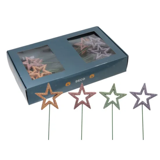 Stars on wire 6cm open pastel 30pcs