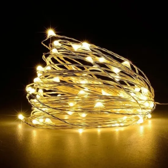 Lighting on batteries (without battery!) indoor/outdoor silver wire 200l/20m led warm white - 50cm cable run transparent + timer