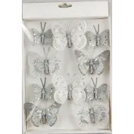 Butterflies silver 6pcs 8cm + 4pcs 5cm with clip