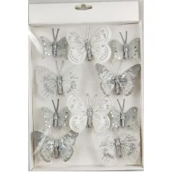 Butterflies silver 6pcs 8cm + 4pcs 5cm with clip