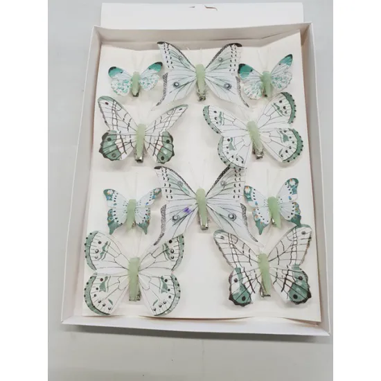 Butterflies mint 6pcs 8cm + 4pcs 5cm with clip