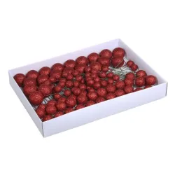 Boule de noel 20/30/40mm red glitter on wire 100pcs
