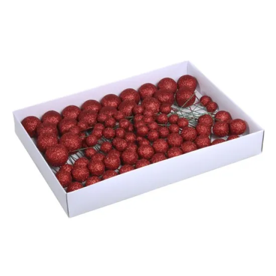 Christmas spheres 20/30/40mm red glitter on wire 100pcs