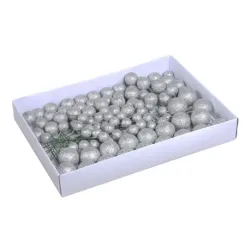 Boule de noel 20/30/40mm silver glitter on wire 100pcs