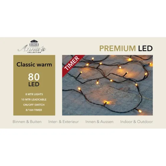 Led lighting (indoors & outdoors) 80l classic white 10cm distance lights 10m cable run ip44 24v/3va timer 8/16u