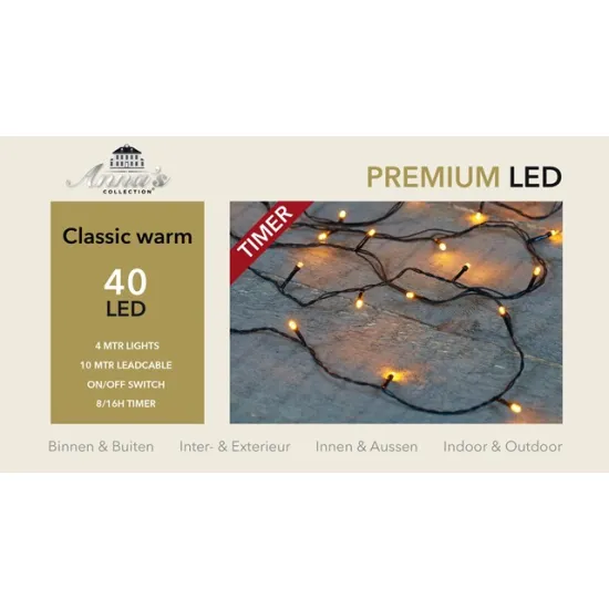 Guirlande led (indoor & outdoor) 40l classic white ip44 timer 8/16h