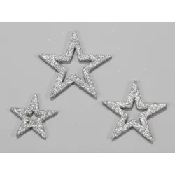 Etoiles ouvertes glitter argent 35x45x55x65mm 24pcs