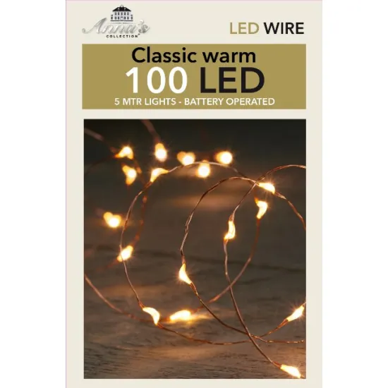 Lighting on batteries (without battery!) indoor copper wire 100l/5m led classic white - 10cm cable run transparent
