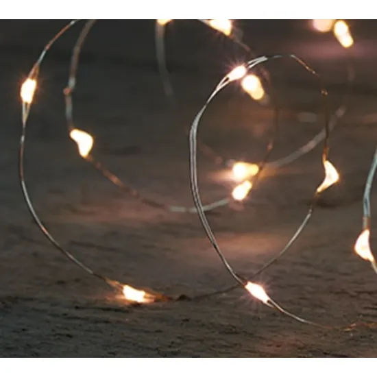Lighting on batteries (without battery!) indoor silver wire 100l/5m led warm white - 10cm cable run transparent
