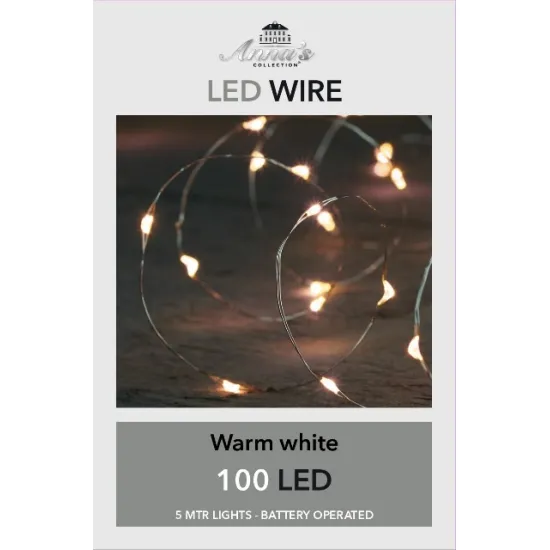 Lighting on batteries (without battery!) indoor silver wire 100l/5m led warm white - 10cm cable run transparent