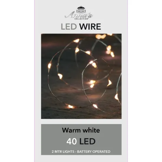 Lighting on batteries (without battery!) indoor silver wire 40l/2m led warm white – 10cm cable run transparent