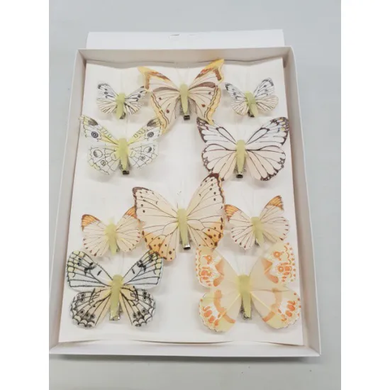 Butterflies yellow 6pcs 8cm + 4pcs 5cm with clip