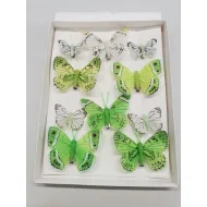 Papillons vert clair 6pcs 8cm + 4pcs 5cm avec clip