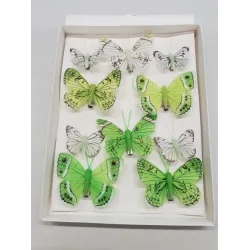 Butterflies lime green 6pcs 8cm + 4pcs 5cm with clip