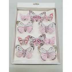 Butterflies soft pink 6pcs 8cm + 4pcs 5cm with clip