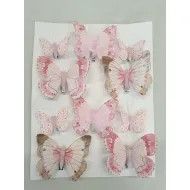 Vlinders fancy pink 6pcs 8cm + 4pcs 5cm with clip