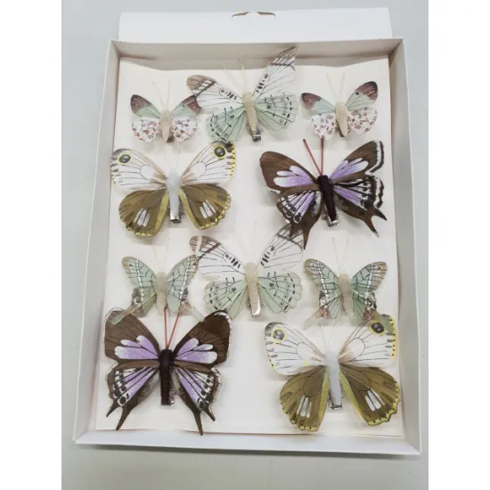 Butterflies natural 6pcs 8cm + 4pcs 5cm with clip
