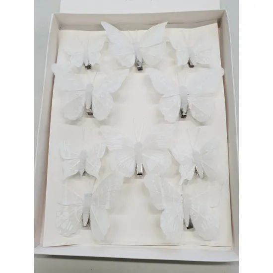 Vlinders wit 6st 8cm + 4st 5cm met clip