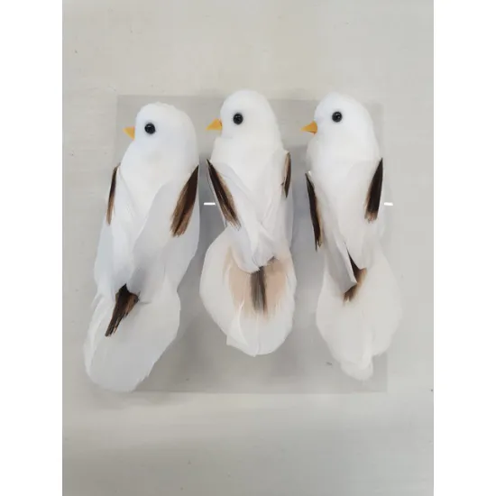Vogels wit +/-10cm met clip 3st
